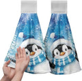 Winter Penguin Blue Kitchen Hanging Towels Set of 2 Cute Snowman Snowflakes Christmas Hand Towels with Hanging Loop Tea Bar Dish Cloths Dry Towel Soft Absorbent Fingertip Bath Tie Towel for Bathroom