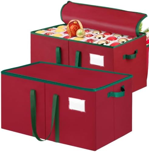 SeasonBliss Christmas Ornament Storage Box, Large Holds 256 Balls, Red
