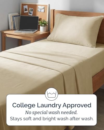Twin XL Size 3 Piece Sheet Set - Comfy Breathable & Cooling Sheets - Beige