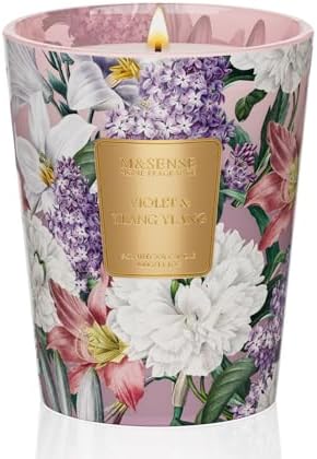 M&SENSE Violet Ylang Ylang Soy Candle, 14.1oz, Floral Calm Scent