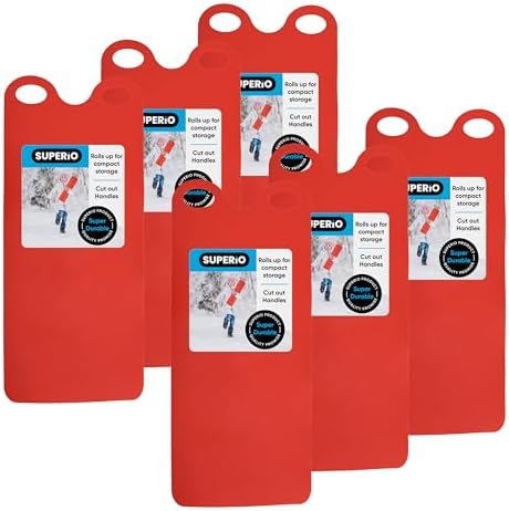 Superio Snow Slider Mat, Flexible Snow Sled Flying Carpet, Roll up Sleds for Kids and Adults 54" Lightweight Portable Plastic Snowboard Sled (Red), 6 Pack