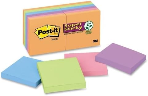 Wholesale CASE of 10 - 3M Post-it Super Sticky 3x3 Electric Glow Notes-Super Sticky Pads, 90 Sheets/PD, 3"x3", 12/PK, Assorted