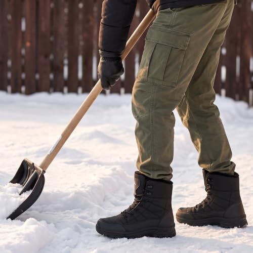 HARENCE Winter Snow Boots for Men: Comfortable Warm Fur Lined Boot Non Slip Waterproof Mid Calf Booties for Outdoor Hiking