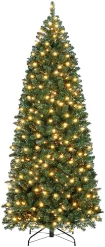 Yaheetech 6ft Pre-lit Artificial Christmas Tree Hinged Spruce Pencil Tree