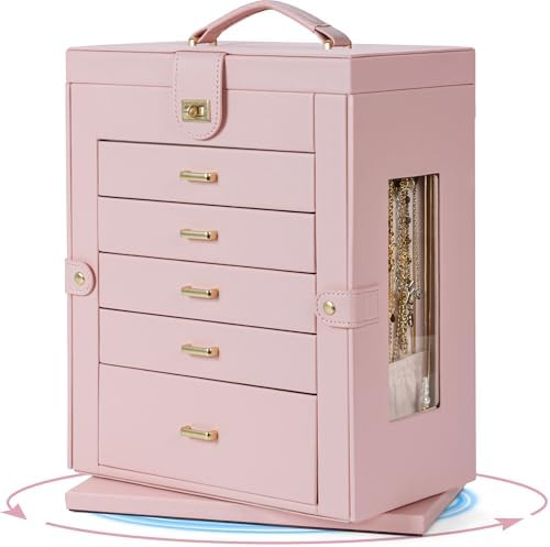 AKOZLIN 6-Tier Jewelry Box Organizer 5 Drawers Storage XXL Pink