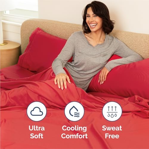 King Size 4 Piece Sheet Set - Comfy Breathable & Cooling Bed Sheets - Red