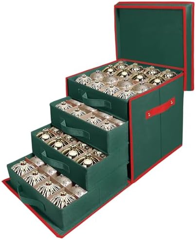 Premium Christmas Ornament Storage Box Keeps 64 3" & 4 Individual Trays ﻿