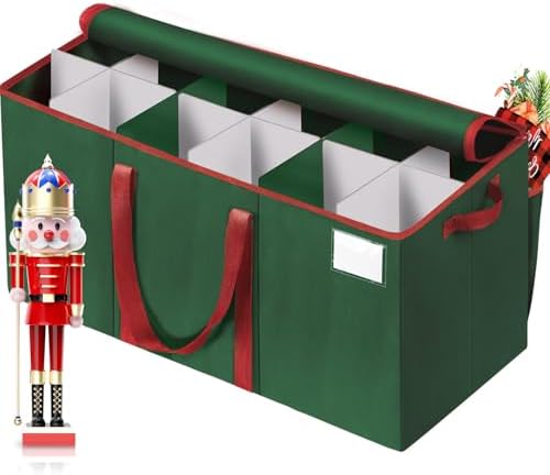 EverMerry Nutcracker and Figurine Collectibles Storage Box， Large Ornament Storage Organizer Stores Up to 12 Holiday Figurines-Carolers, Santa Figure, or Nut Cracker Ornaments (Green/15 Inches)