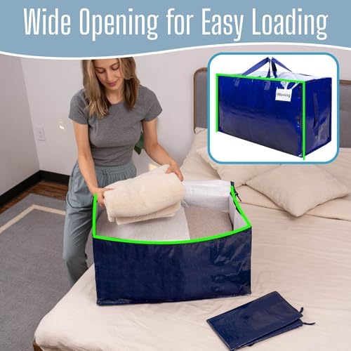 VENO 8 Pack Extra Large Heavy Duty Moving Bags with Wide Opening & Reinforced Handles, Reusable Storage Tote Bags with Strong Zippers for Clothes, College Dorm Essentials & Moving Supplies
