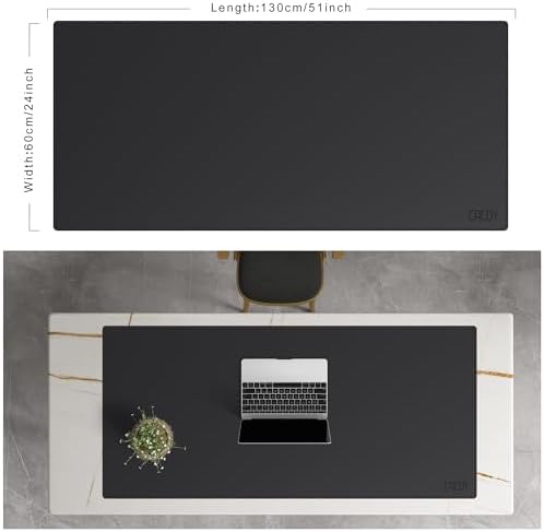 Cacoy 51" x 24" Leather Desk Mat Protector, Waterproof Desk Blotters, Black