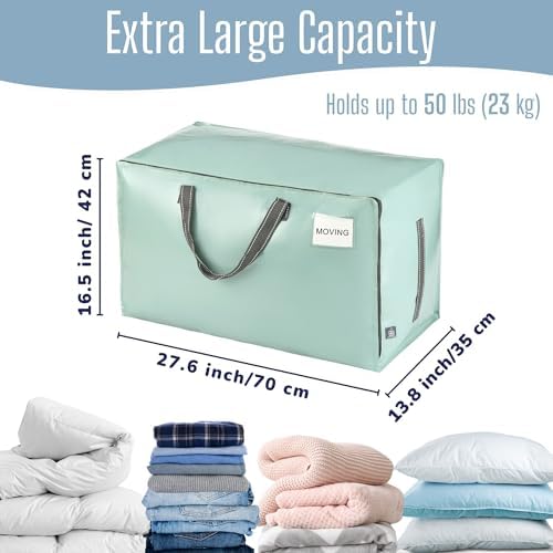 VENO 4 Pack Extra Large Heavy Duty Moving Bags with Wide Opening & Reinforced Handles, Reusable Storage Tote Bags with Strong Zippers for Clothes, College Dorm Essentials & Moving Supplies