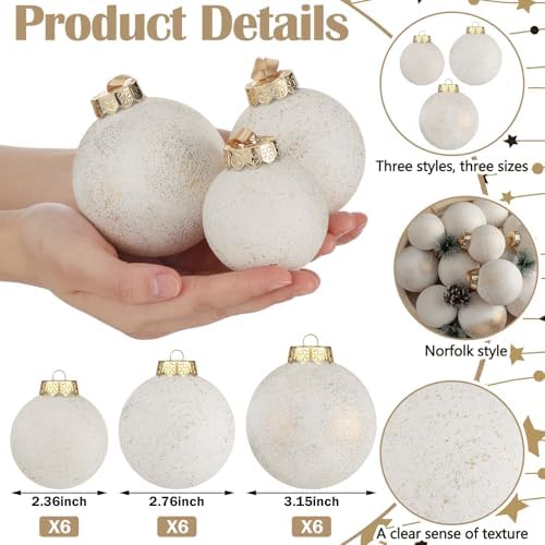 Yunlly 18 Pcs Neutral Christmas Ball Ornaments Ivory Xmas Tree Decor