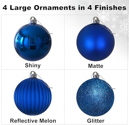 Royal Blue 4.0" Large Christmas Balls - Christmas Tree Decoration Ornaments Shatterproof Hanging Balls for Birthday Halloween Holiday Wedding Decorations Set of 4pcs