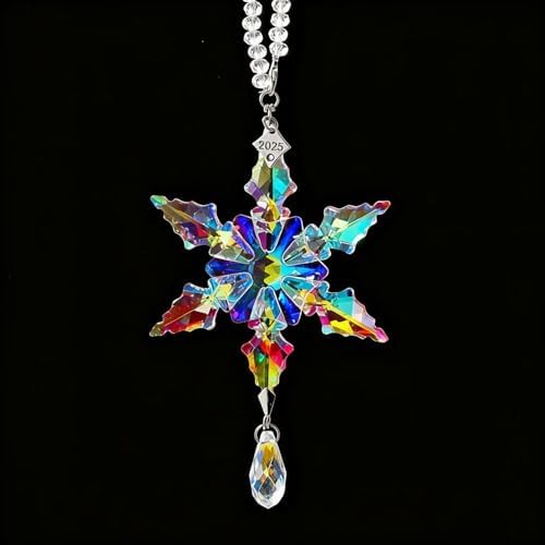 2026Annual Christmas Ornaments Crystal Snowflake Star - Christmas Tree Ornaments Pendant Sun Catcher Home Hanging Decor (2026 Colored Crystal)