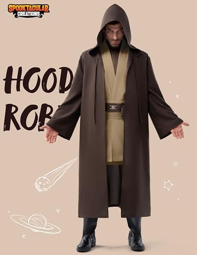 Spooktacular Creations Halloween Mens Tunic Hooded Cloak, Knight Costume Men, Tunic Hooded Robe with Pants for Halloween