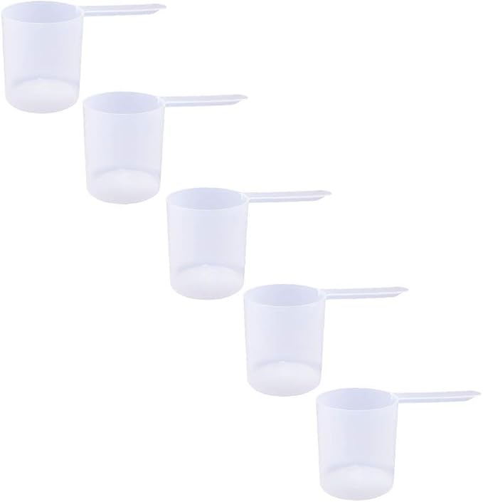 148cc Long Handle Measuring Scoop (.625 Cup / 5 oz / 148mL) - Heavy-Duty Plastic Spoon for Powders, Protein, Coffee, and Baking, 5-Pack