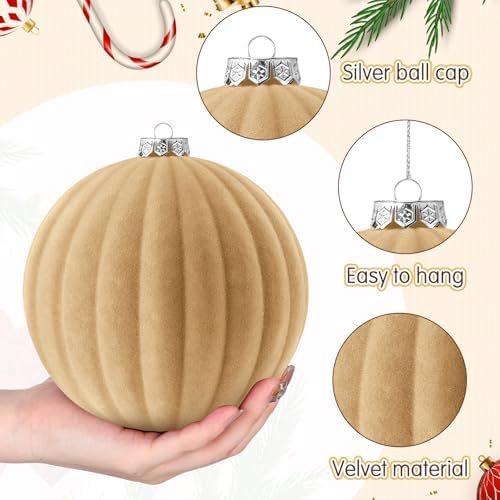 Syhood 8 Pcs 6 Inch Velvet Christmas Balls Large Ornaments, Neutral Color
