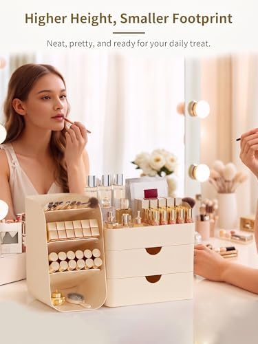 Booklov Small Makeup Organizer for Vanity Countertop, Cream