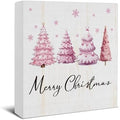 Merry Christmas Decorations - Pink Christmas Tree Wooden Sign