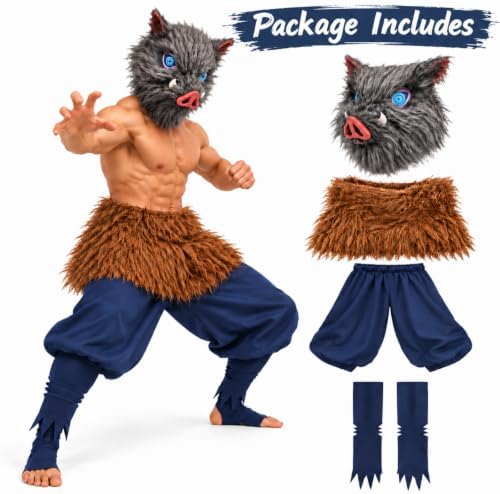 4 Pcs Wild Boar Costume Adult Men Mask Apron Set Anime Cosplay