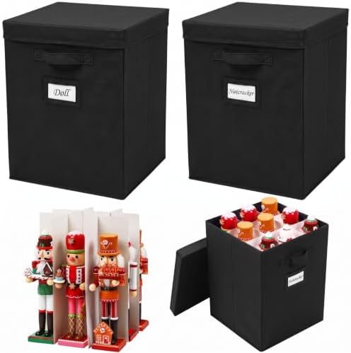 2 Packs Christmas Nutcracker Storage Box 16 Inch Hold 9 Nutcrackers Figurine Collectible Black Dividers for Holiday Decor Carolers Santa Figure Nut Cracker Ornaments