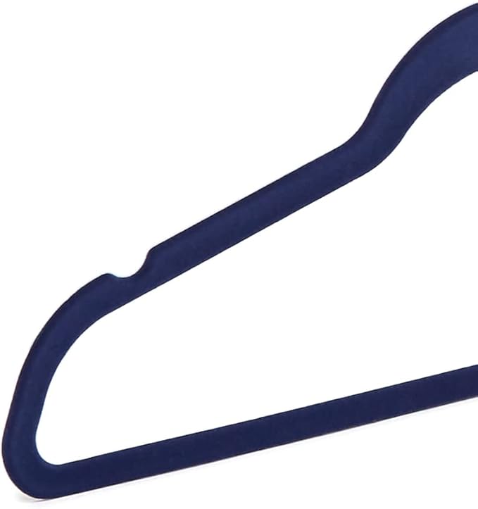 Amazon Basics Slim Velvet Non-Slip Space Saving Suit Clothes Hangers for Closet Organization, Navy Blue/Silver, 50-Pack