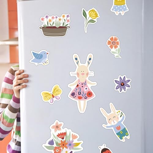 Easter & Spring Decor - 25Pcs Garden Theme Soft Fridge Magnets, Cute Bunny with Flower Pot Magnets for Kids, Spring Classroom Activities, Easter Basket Stuffers & Refrigerator Decor (B)