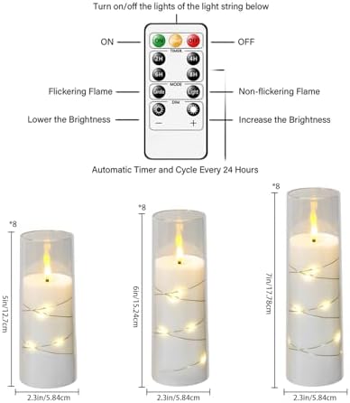 Flameless LED Candles with Timer 24 Pc Flickering Flameless Candles for Romantic Ambiance and Home Decoration Stable Acrylic Shell,with Embedded Star String，Battery Operated Candles（White）