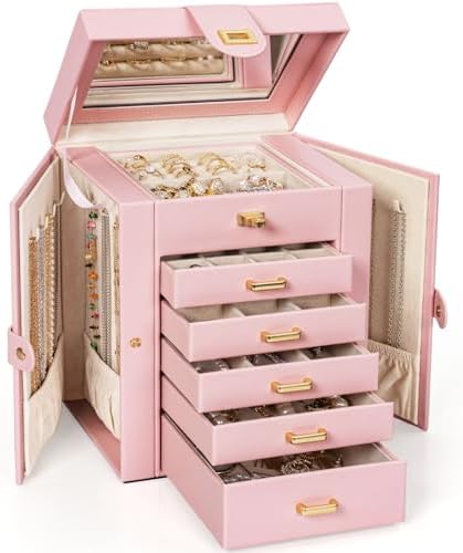 AKOZLIN 6-Tier Jewelry Box Organizer 5 Drawers Storage Light Pink Regular