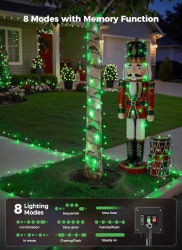 6 Pack 600LED Solar Christmas Lights Outdoor Waterproof, Green 240 FT