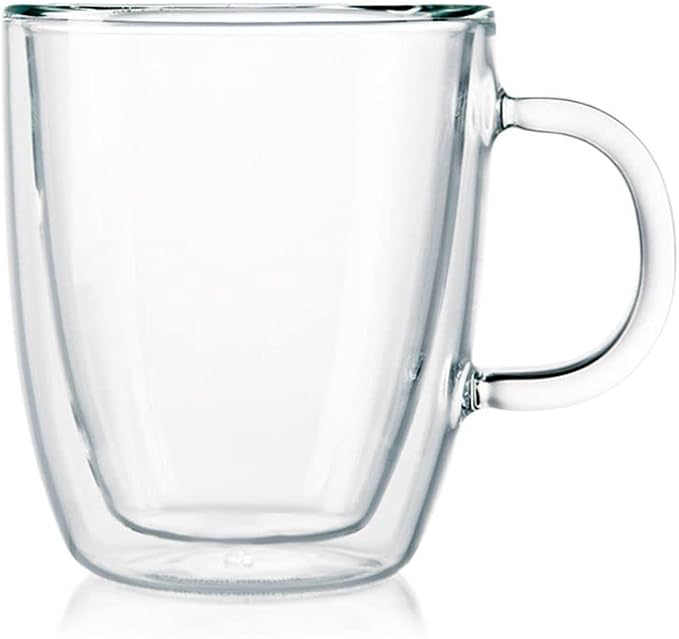 Bodum 10oz Bistro Double Wall Insulated Mug, High-Heat Borosilicate Glass, Set of 6, Clear
