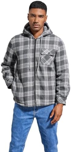 Elesuit Men's Full Zip Fleece Flannel Jacket Shirt Plaid Cotton Hoodie Coat