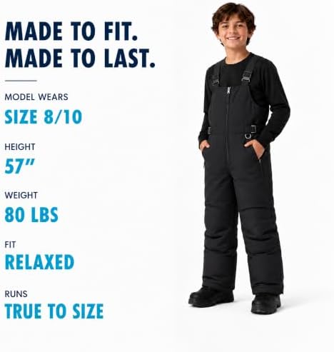 Cherokee Kids Snow Bibs - Insulated Ski Pants Overalls for Boys and Girls