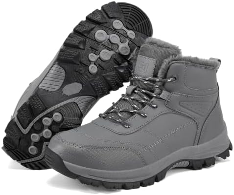 Mens Winter Snow Boots with Warm Fur Lined Non Slip Comfort Hiking Booties