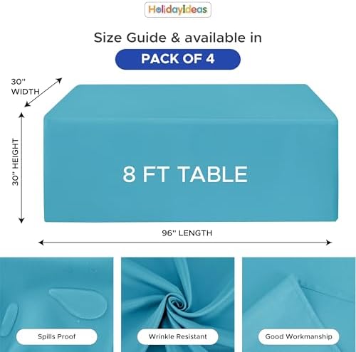 HolidayIdeas 4-Pack 8ft Teal Rectangle Craft Shows Fitted Tablecloth