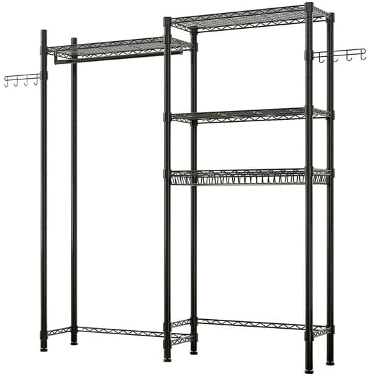 Washer and Dryer Storage Shelf - 3-Tier Metal Garment Rack with Hanging Rod & Net Basket Space Saving Laundry Organizer for Closet Bathroom Adjustable Height