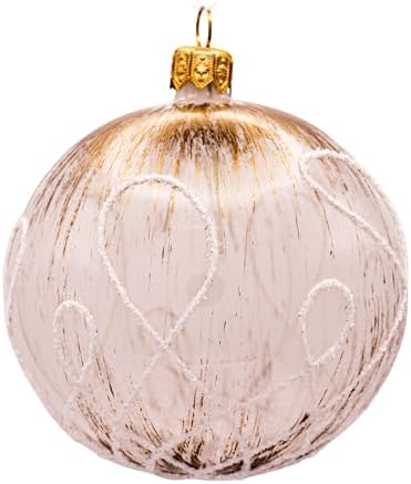 Luxury Handcrafted European Glass Christmas Ball Ornaments - Set of 6 - Gold & White - Swirl - 8 cm - Mouth-Blown & Hand-Painted