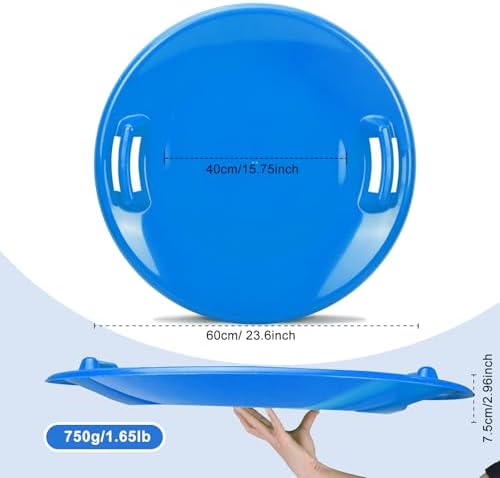 Lenwen 23.6 Inch Winter Snow Sleds with Handles Heavy Duty Outdoor Round Plastic Snow Saucer Sled Downhill Saucer for Kids Adults Cold Weather Sport