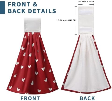 Valentine's Day Kitchen Hanging Towels Red Love Hearts Hand Tie Towels Set of 2 Valentines Dish Drying Towels with Hanging Loop Soft Absorbent Fingertip Bath Towel for Anniversary Wedding Home Decor