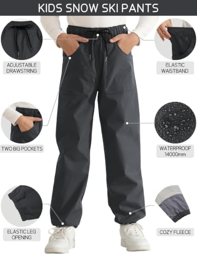 QBK Toddler Snow Pants Fleece Lined Waterproof Ski Pants for Boys & Girls