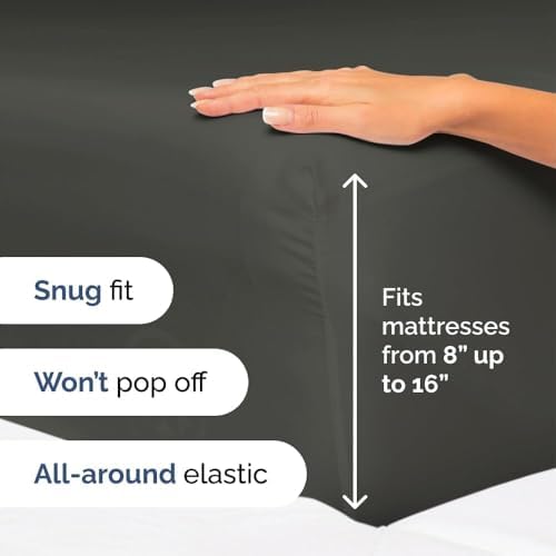 Queen Size 4 Piece Sheet Set - Comfy Breathable & Cooling Sheets - Charcoal