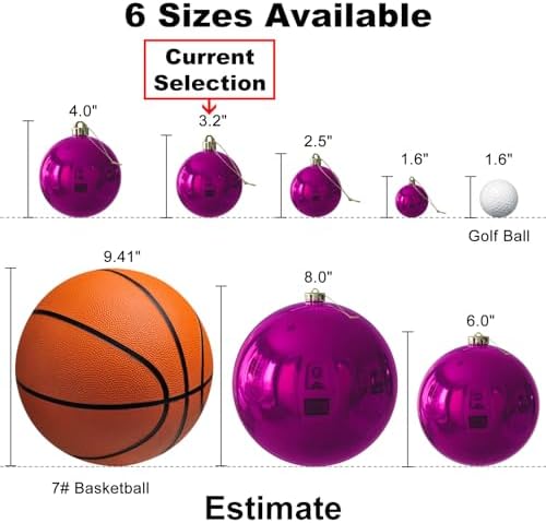 Fuchsia 3.2" Large Christmas Balls - Christmas Tree Decoration Ornaments Shatterproof Hanging Balls for Birthday Halloween Holiday Wedding Decorations Set of 24pcs