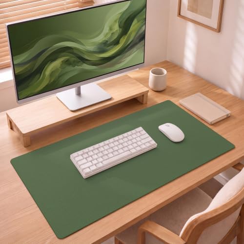 Leather Desk Pad Protector, 31.5" x 12", Olive Green Desk Mat
