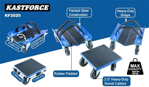 Snowmobile Dollies Full-Rubber-Pad-Protection Heavy Duty Dollies Carries up to 1500 lbs (682 kg) V-Slide with 2.5 Inch Swivel Casters 2 Pairs of Heavy Duty Straps KF2020
