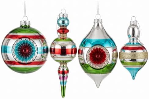 Junkin 12 Pcs Vintage Glass Christmas Ornaments,Hanging Decor, Stripes 2