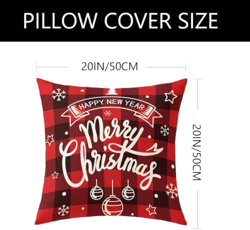 Plaid Christmas Pillow Covers 20x20 Buffalo Check Set of 4 Red Black Christmas Decorations Farmhouse Throw Pillow Covers Winter Holiday Linen Cushion Case for Home Sofa Couch Bed Chair