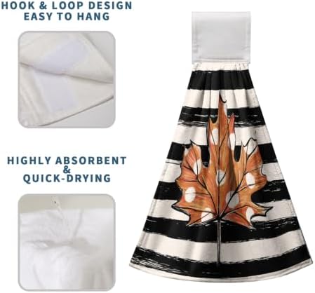 Autumn Striped Polka Dot Pumpkin Kitchen Hanging Towels Fall Buffalo Check Bow Maple Leaves Hand Tie Towels Washcloths Soft Absorbent Fingertip Bath Towel for Bathroom Decor Set of 2