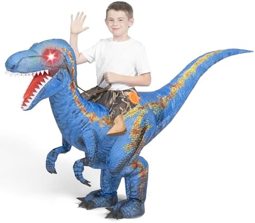 Spooktacular Creations Inflatable Dinosaur Costume Kids, Blow up Ride on Raptor Suit Boys Girls for Halloween Cosplay Party