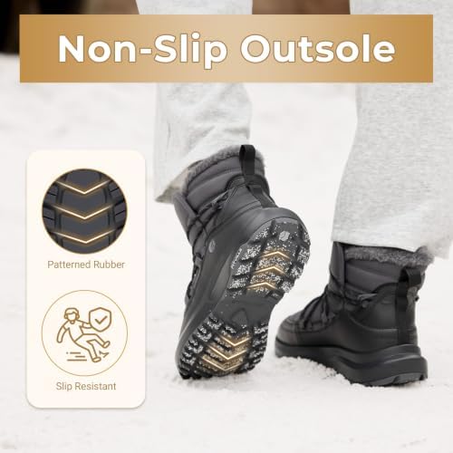 FitVille Wide Width Snow Boots for Women Slip On Fur Lined Ankle Booties