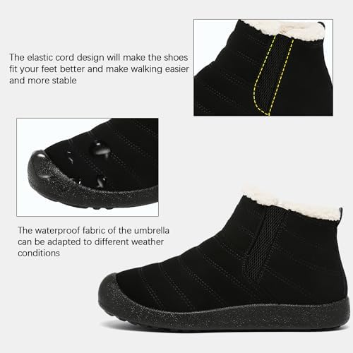 JSWEI Winter Boots for Women - Soft Comfortable Faux Fur Mid Calf Winter Snow Boots Totes Boots Lace up Snow Boots Winter Boots with Insulated Black for Outdoor